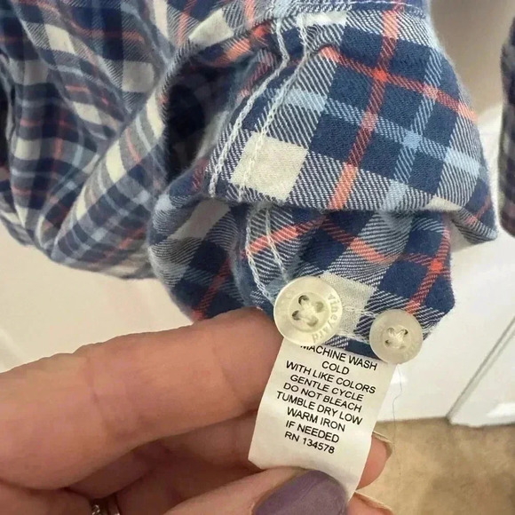 Vineyard Vines Whale shirt button down long sleeve flannel blue/pink size S - Picture 10 of 11